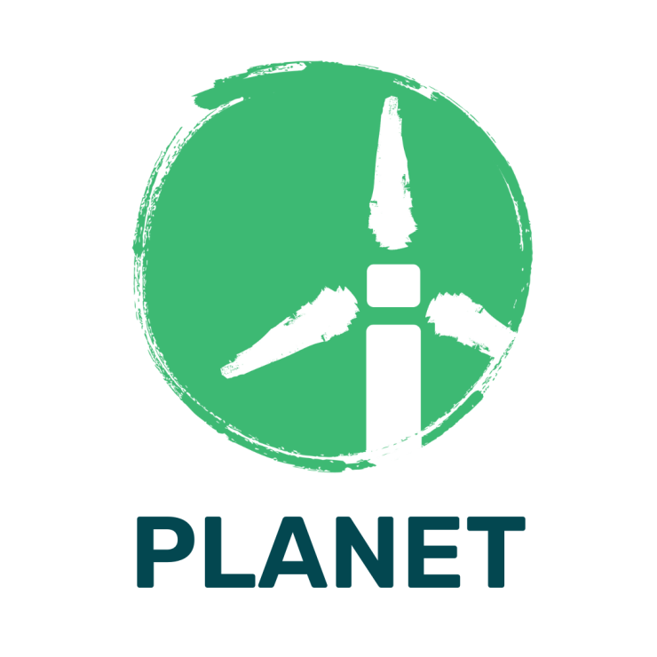 Image of a wind turbine, with the words 'planet'
