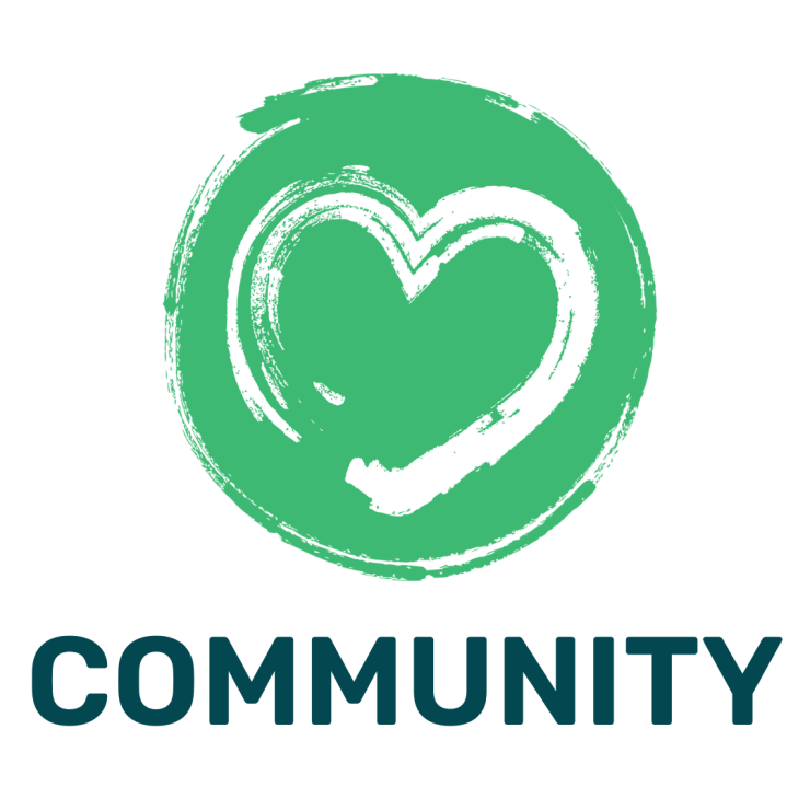Image of a heart, with the words 'community.'